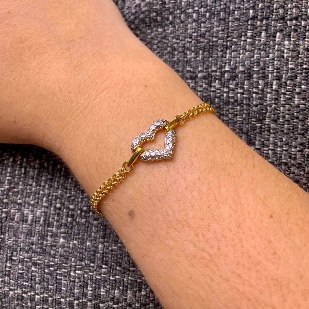 Gold Tone Double Chain Heart Pendant Bracelet